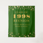 Klasse Reunion Photo Booth Groene Gouden Achtergro Wandkleed (Voorkant)