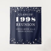 Klasse Reunion Photo Booth Navy Blue Achtergrond Wandkleed (Voorkant)