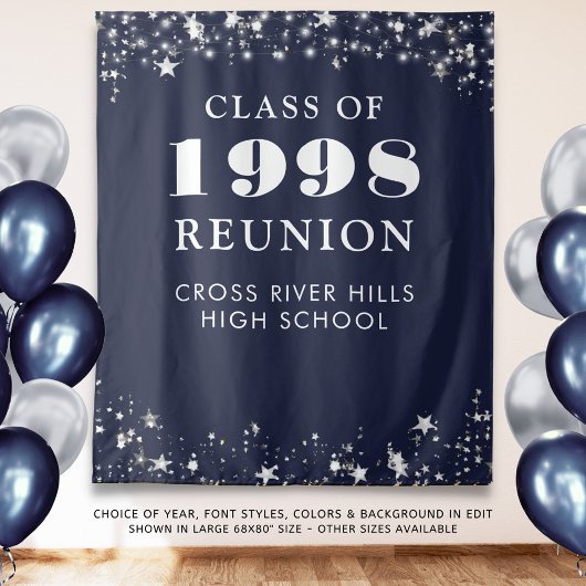 Klasse Reunion Photo Booth Navy Blue Achtergrond Wandkleed