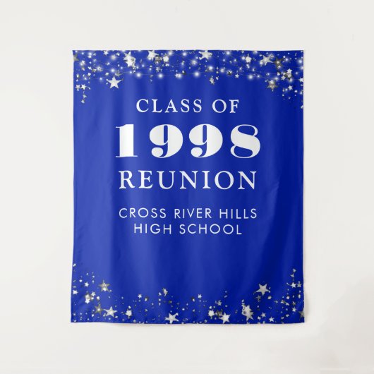 Klasse Reunion Photo Booth Royal Blue Achtergrond Wandkleed (Voorkant)