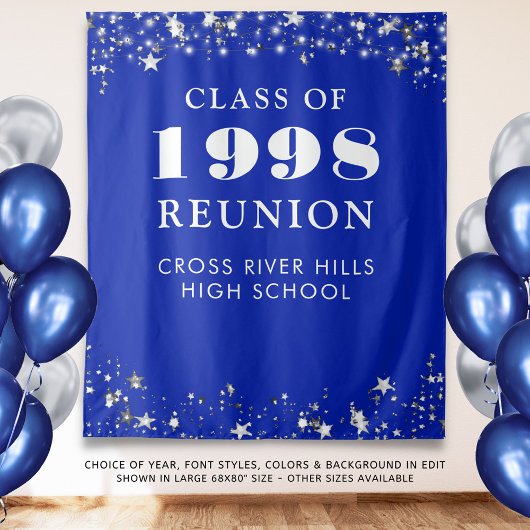 Klasse Reunion Photo Booth Royal Blue Achtergrond Wandkleed