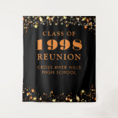 Klasse Reunion Photo Booth Zwart Oranje Achtergron Wandkleed (Voorkant)