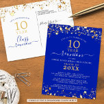 Klasse Reunion Royal Blue Gold Star lichten elk ja Briefkaart<br><div class="desc">Moderne en elegante klasse reünie briefkaart uitnodiging voor elk jaar reünie (getoond voor een 10 jaar) met gouden sterren en lichten, elegante handgeschreven script typografie en een aangepaste kleur achtergrond (weergegeven in koningsblauw) die u kunt veranderen naar uw school kleur of feest thema kleur. Alle tekst kan worden bewerkt om...</div>