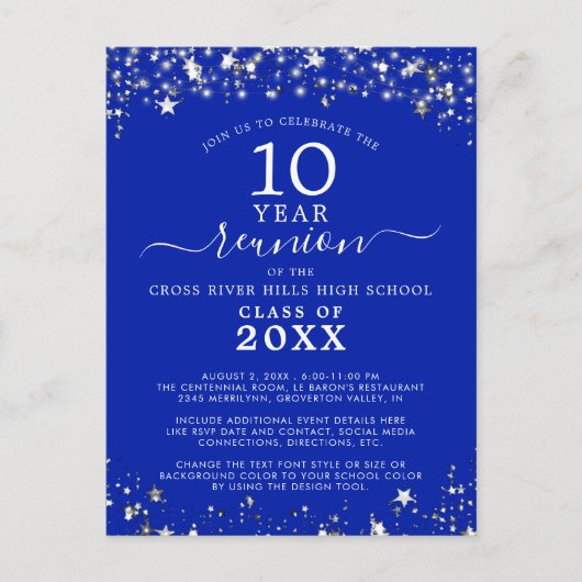 Klasse Reunion Royal Blue Stars lichten elk jaar Briefkaart (Voorkant)