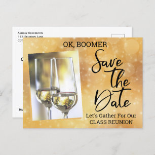 Klasse Reunion Save the Date Baby Boomer Champagne Aankondigingskaart