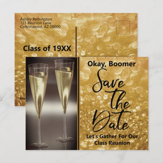 Klasse Reunion Save the Date Baby Boomer Champagne Aankondigingskaart (Voorkant / Achterkant)