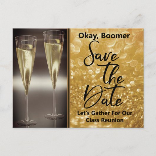 Klasse Reunion Save the Date Baby Boomer Champagne Aankondigingskaart (Voorkant)