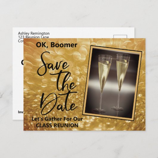 Klasse Reunion Save the Date Baby Boomer Champagne Aankondigingskaart (Voorkant / Achterkant)