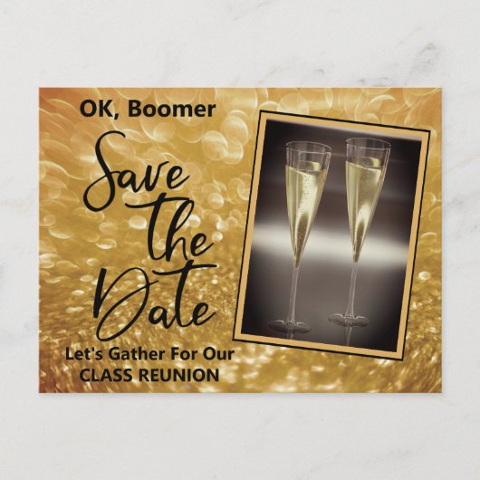 Klasse Reunion Save the Date Baby Boomer Champagne Aankondigingskaart (Voorkant)