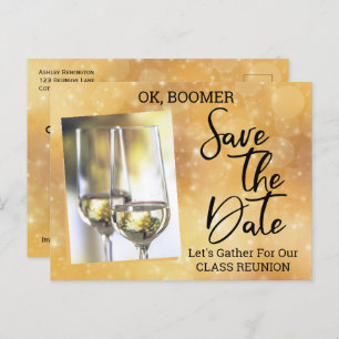 Klasse Reunion Save the Date Baby Boomer Champagne Aankondigingskaart