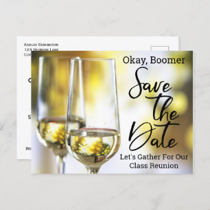 Klasse Reunion Save the Date Baby Boomer Champagne Aankondigingskaart