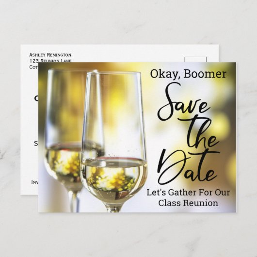 Klasse Reunion Save the Date Baby Boomer Champagne Aankondigingskaart (Voorkant / Achterkant)