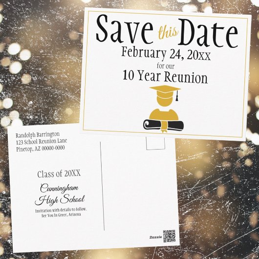 Klasse Reunion Save the Date Minimalist Black Gold Briefkaart