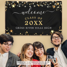 Klasse Reunion Welkom Black Gold Stars Lights Spandoek
