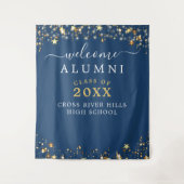 Klasse Reunion Welkom Blauw Gouden Sterren Wandkleed (Voorkant)