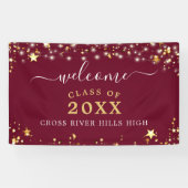 Klasse Reunion Welkom Burgundy Maroon Gold Stars Spandoek (Horizontaal)