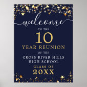 Klasse Reunion Welkom Marine Blue Gold Stars Scrip Poster (Voorkant)