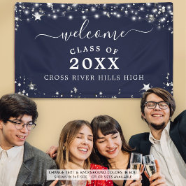 Klasse Reunion Welkom Marine Blue Stars Lights Spandoek