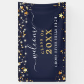 Klasse Reunion Welkom Navy Gold Stars Confetti Spandoek (Verticaal)