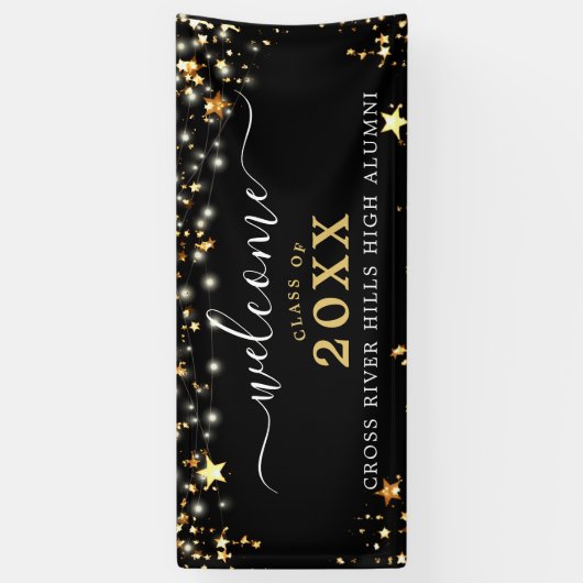 Klasse Reunion Welkome gouden sterren Aangepaste k Spandoek (Verticaal)