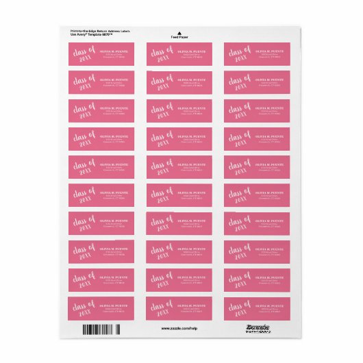 Klasse Roze Afstuderen Return-adres Etiket (Full Sheet)