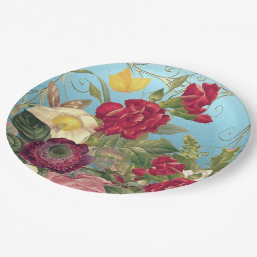 Klasse Rozen Red, Burgandy, Geel, Blauwgroen Backe Papieren Bordje (Gekanteld)