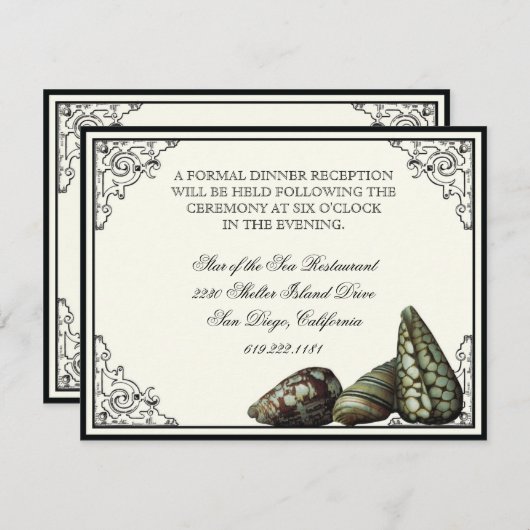 Klasse Shells Black en Cream - Ontvang uitnodigt Kaart (Voorkant / Achterkant)