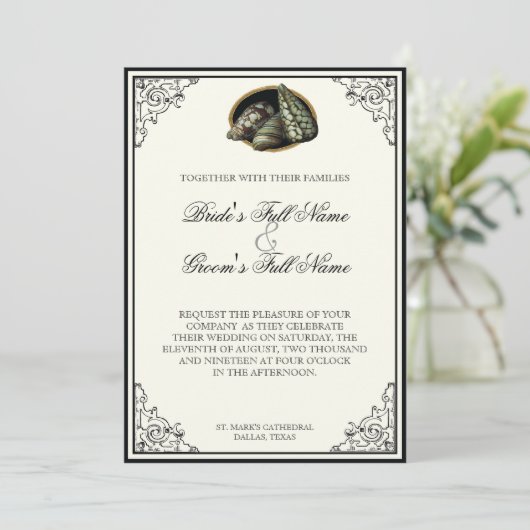 Klasse Shells Black en Cream - Weddenschap Kaart (Staand voorkant)