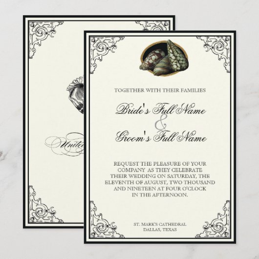 Klasse Shells Black en Cream - Weddenschap Kaart (Voorkant / Achterkant)
