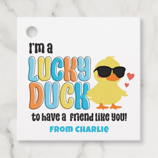 Klasse Valentijnse Lucky Duck Rubber Ducky Bedankjes Labels (Voorkant)