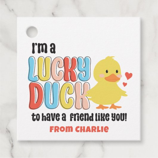 Klasse Valentijnse Lucky Duck Rubber Ducky Bedankjes Labels (Voorkant)