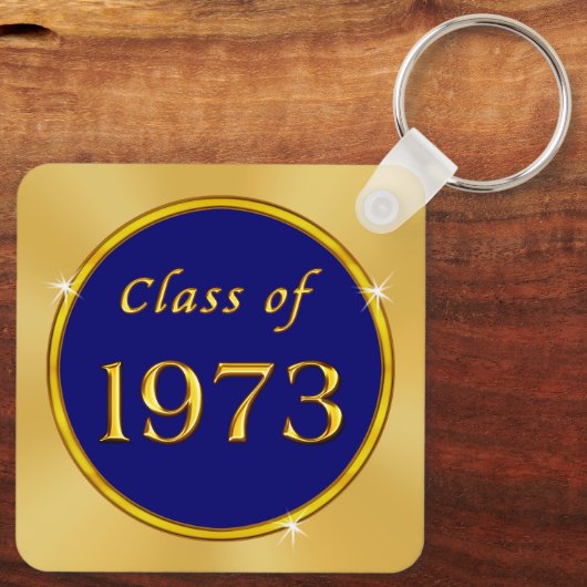 Klasse van 1973 Ideeën. Blauwe KLEUREN, reünie Sleutelhanger (Achterkant)