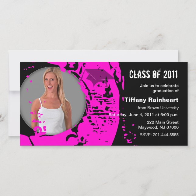 Klasse van 2011 Afstuderen Fotokaart Neon Pink (Voorkant)