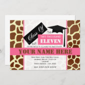 Klasse van 2011 Giraffe Afdrukken en Roze Afstuder Kaart (Voorkant / Achterkant)