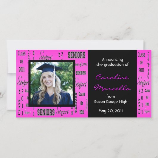 Klasse van 2011 Senioren Hot Pink Afstudeerder Aan Aankondiging (Voorkant)