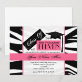 Klasse van 2011 Zebra Print & Roze Afstuderen Invi Kaart (Voorkant / Achterkant)