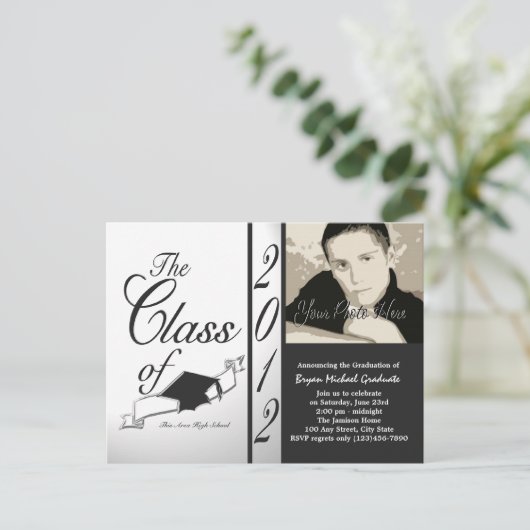 Klasse van 2012 Fotouitnodiging Zwart Uitnodiging Briefkaart (Staand voorkant)
