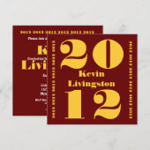 Klasse van 2012 Graduation Red Gold Square Invite Kaart (Voorkant / Achterkant)