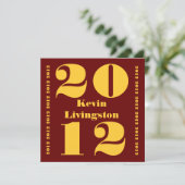 Klasse van 2012 Graduation Red Gold Square Invite Kaart (Staand voorkant)