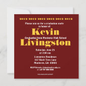 Klasse van 2012 Graduation Red Gold Square Invite Kaart (Achterkant)