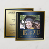 Klasse van 2012, Navy and Gold Afstuderen Invite Kaart (Voorkant / Achterkant)