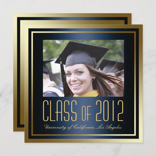 Klasse van 2012, Navy and Gold Afstuderen Invite Kaart (Voorkant / Achterkant)