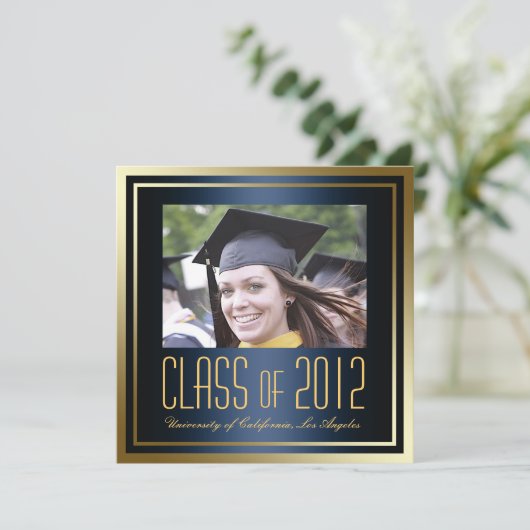 Klasse van 2012, Navy and Gold Afstuderen Invite Kaart (Staand voorkant)