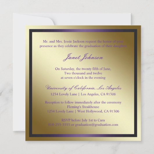 Klasse van 2012, Paars en goudmaaltijd Afstuderen Kaart (Achterkant)