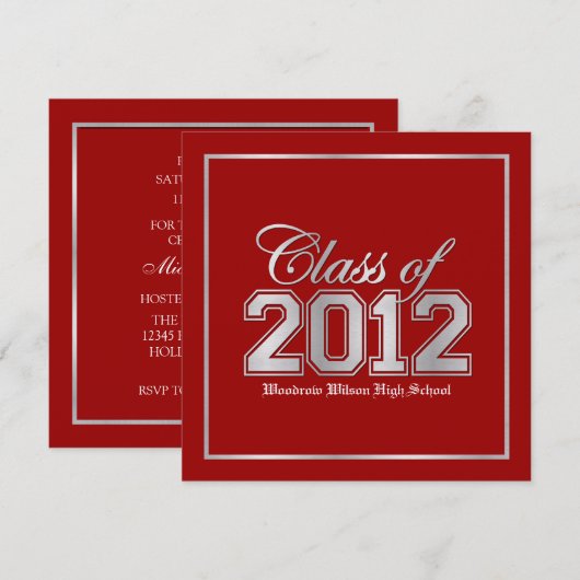 Klasse van 2012 Premium Red/Silver-Afstuderen Kaart (Voorkant / Achterkant)