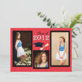Klasse van 2012 Red Damask Afstuderen Invitation Kaart (Staand voorkant)