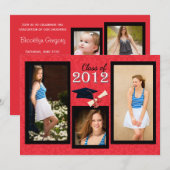 Klasse van 2012 Red Damask Afstuderen Invitation Kaart (Voorkant / Achterkant)