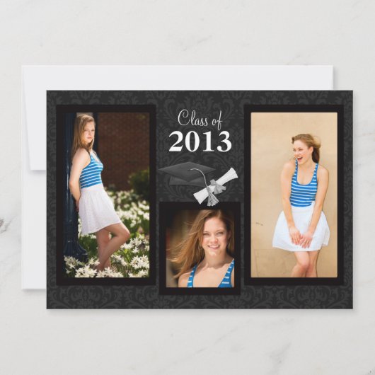 Klasse van 2013 Black Damask Afstuderen Invitation Kaart (Voorkant)