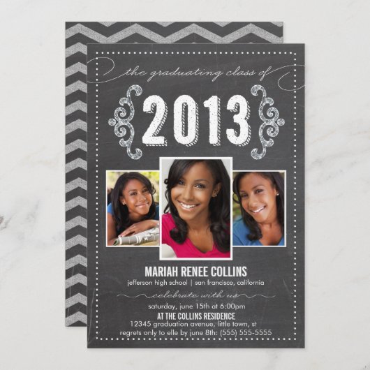 Klasse van 2013 Chalkboard Afstuderen Photo Invite Kaart (Voorkant / Achterkant)