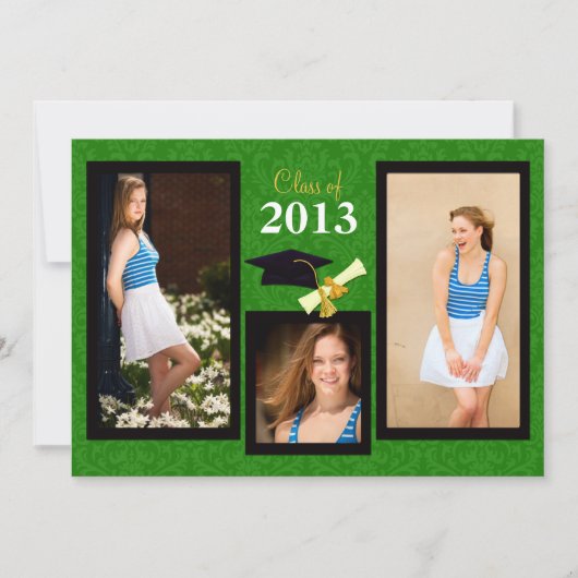 Klasse van 2013 Green Damask Afstuderen Invitation Kaart (Voorkant)